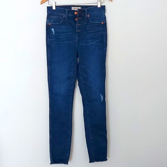 Madewell 10" High-Rise Skinny Distressed Raw Hem Medium Wash Size 26 - Picture 3 of 10